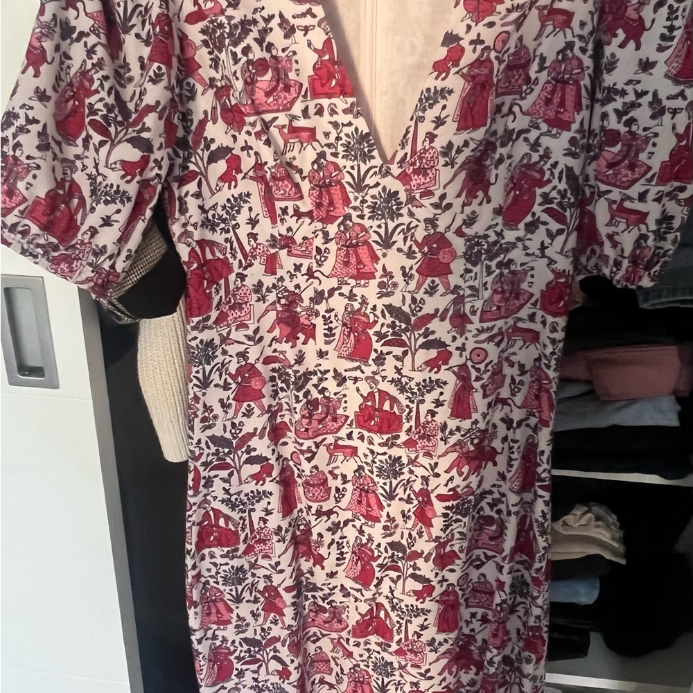 Rhode Long Floral V-Neck Dress - Red and White